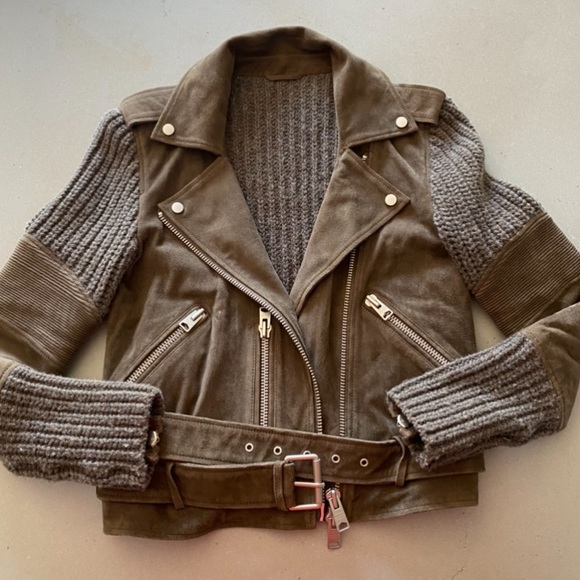 AllSaints Denell suede biker jacket US2 taupe - Picture 5 of 8